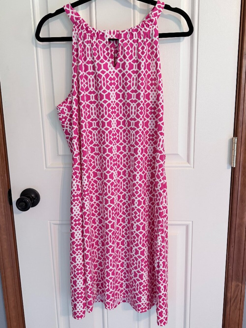 Jude Connally "Lisa" Dress Pink White Geometric Halter Keyhole Dress